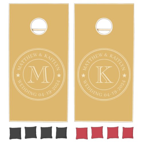 Mid-Century Sand Sunrise Wedding Monogram Star Cornhole Set