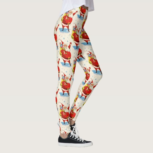 Mid Century Santa Claus Cute Party Women's Leggings (Right)