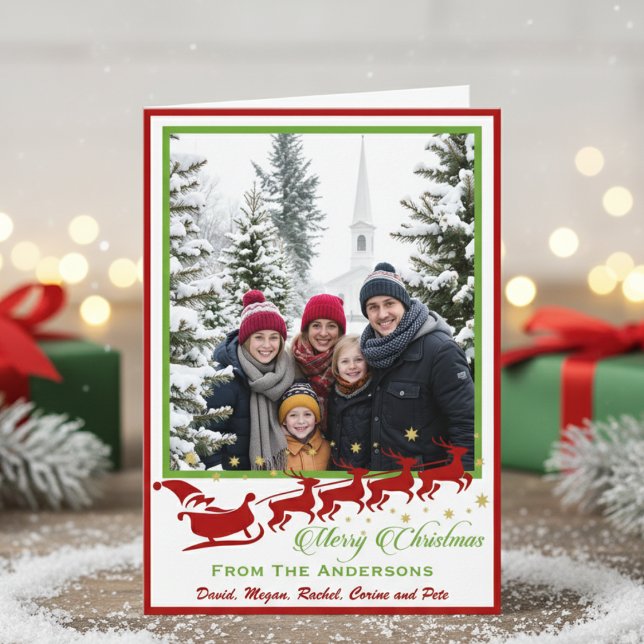 Mid-Century Santa & Reindeer Custom Photo Holiday Card (Mid-Century Santa & Reindeer Custom Photo Holiday Card)