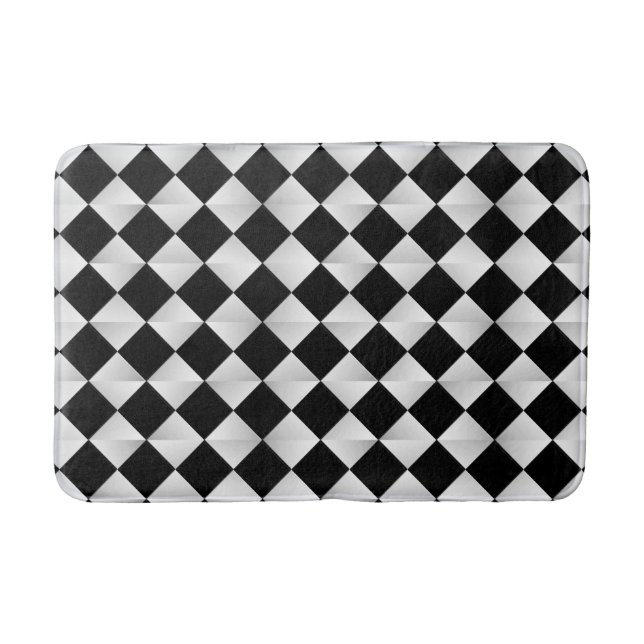 Mid-Century Satin Diamonds - black and white Bathroom Mat (Front)
