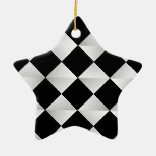 Mid-Century Satin Diamonds - black and white Ceramic Ornament