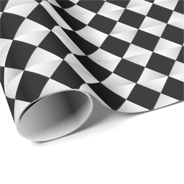 Mid-Century Satin Diamonds - black and white Wrapping Paper (Roll Corner)