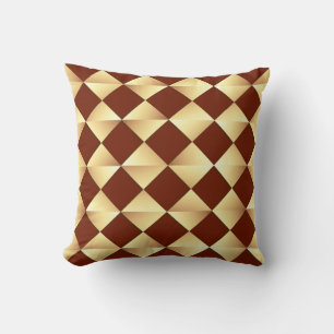 Mid-Century Satin Diamonds - gold & chocolate Throw Pillow