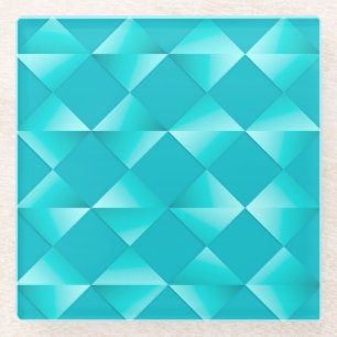 Mid-Century Satin Diamonds - turquoise & aqua Glass Coaster