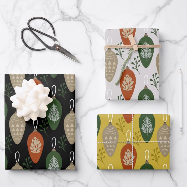 Mid Century Scandinavian Ornaments Wrapping Paper Sheets (Front)