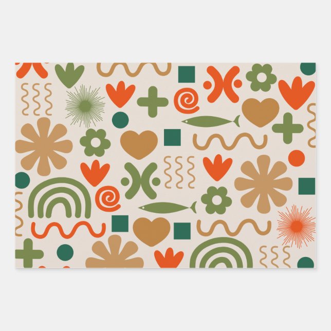 Mid-Century Scandinavian Retro Christmas Pattern Wrapping Paper Sheets (Front)