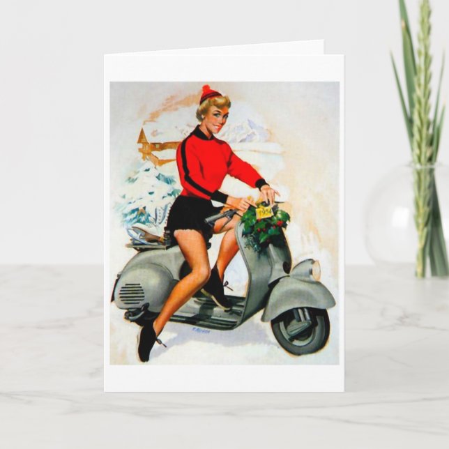 Mid-century Scooter Beauty Holiday Card (Front)