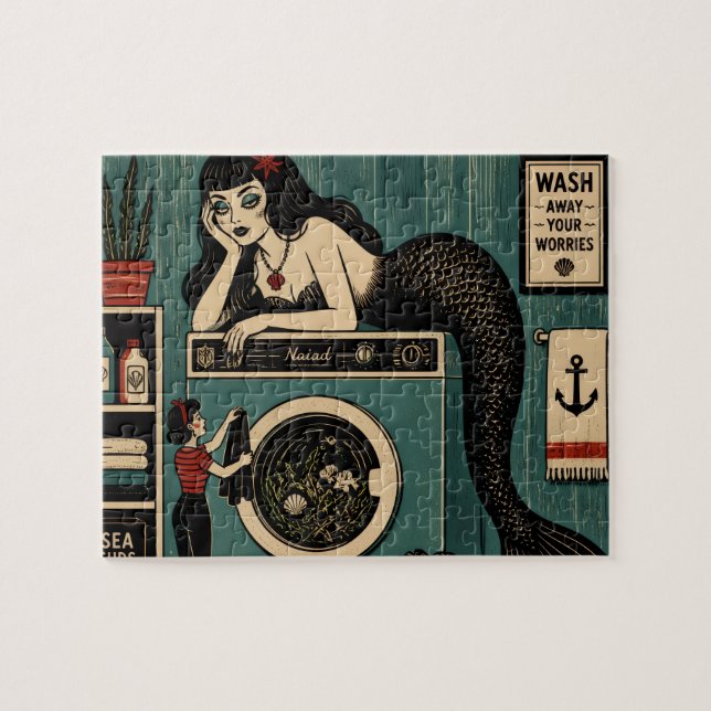 Mid Century Sea Siren on Laundry Day Jigsaw Puzzle (Horizontal)