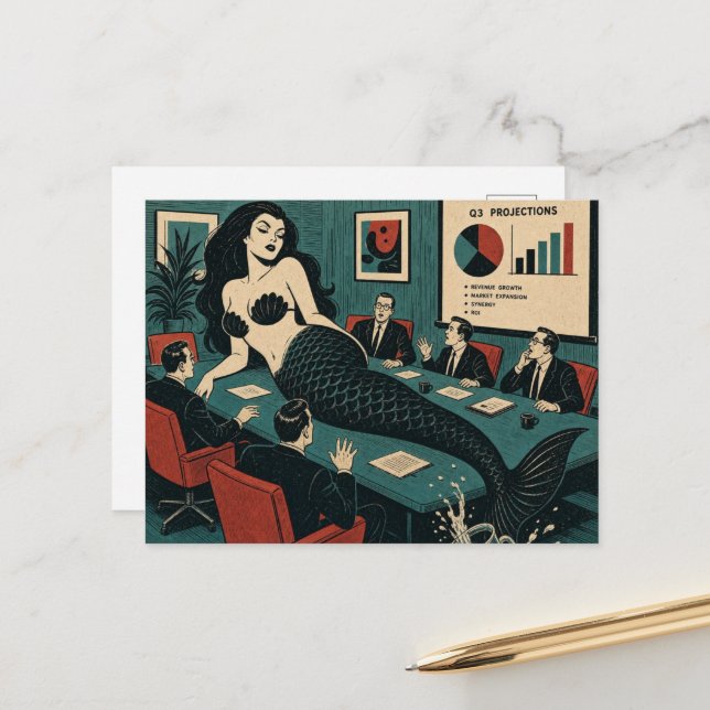 Mid Century Sea Witch on Q3 Corporate Meeting Day Postcard (Front/Back In Situ)