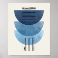 Mid century shapes BLUE modern abstract