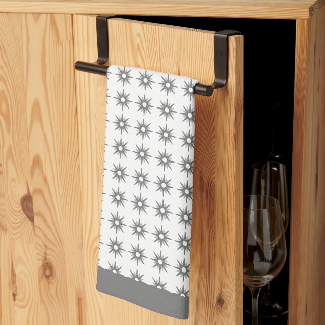 Mid-Century Silver Starburst Pattern Kitchen Towel (Thirds Fold)