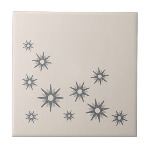 Mid_Century Silver Starbursts Ceramic Tile