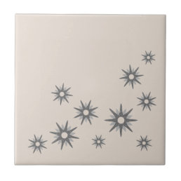 Mid-Century Silver Starbursts Ceramic Tile