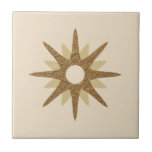 Mid-Century Single Gold Starburst Ceramic Tile<br><div class="desc">Mid-century modern inspired design featuring a single vintage retro gold starburst on a beige background. Simple, clean modern design. Create your own custom tile by uploading a new image, or use the "message" button to contact the designer for help. To create your own design: 1. Select personalize this template. 2....</div>