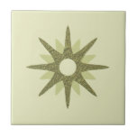Mid-Century Single Green Starburst Ceramic Tile<br><div class="desc">Mid-century modern inspired design featuring a single vintage retro green starburst on a light green background. Simple, clean modern design. Create your own custom tile by uploading a new image, or use the "message" button to contact the designer for help. To create your own design: 1. Select personalize this template....</div>