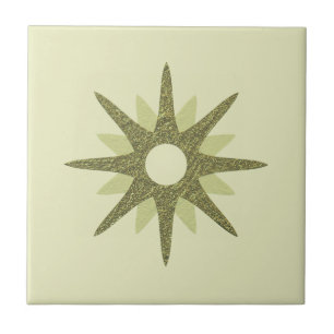 Mid-Century Single Green Starburst Ceramic Tile