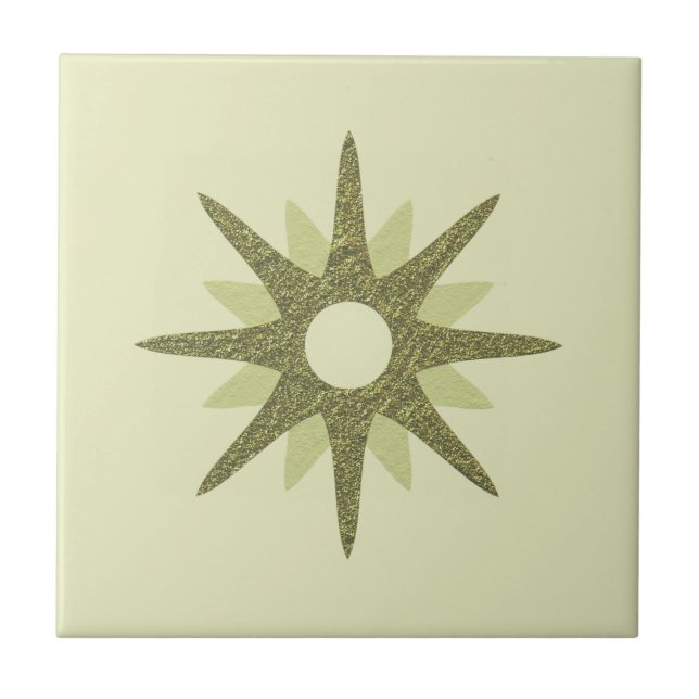 Mid-Century Single Green Starburst Ceramic Tile (Front)