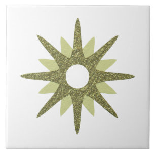 Mid-Century Single Green Starburst   Large Ceramic Tile