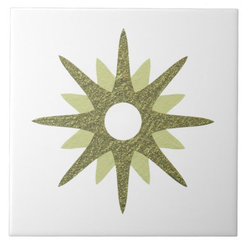 Mid_Century Single Green Starburst  Large Ceramic Tile