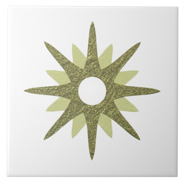 Mid-Century Single Green Starburst | Large Ceramic Tile (Front)