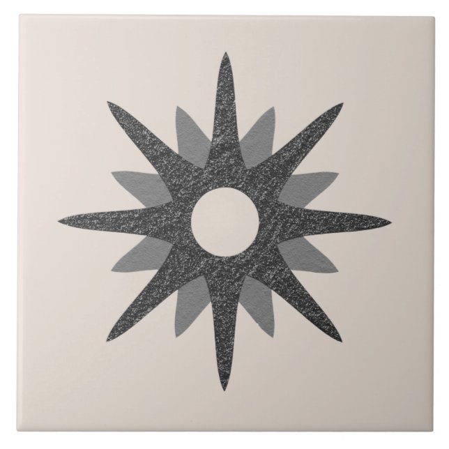 Mid-Century Single Silver Starburst | Large Ceramic Tile (Front)