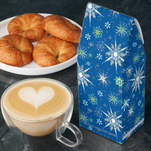 Mid-Century Snowflakes Galore On Blue Roasted Coffee