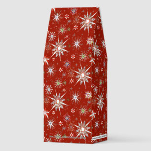 Mid-Century Snowflakes Galore On Red Roasted Coffee