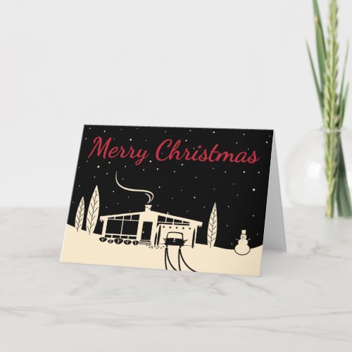 Mid_Century Snowscape Christmas Card Black Holiday Card