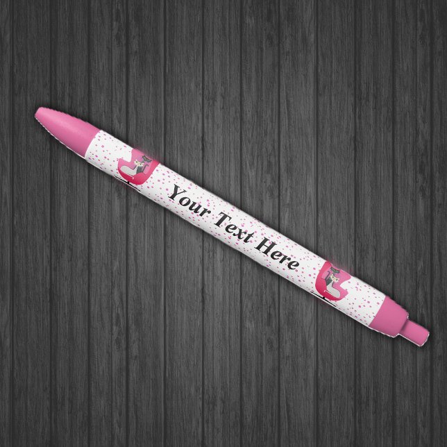 Mid Century Sophisticated Cats in Chair Pink Dots Pen (Black White cats in pink mid century chair on pink dots white writing pen.)