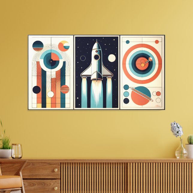 Mid Century Space Age Art Galaxy Navigation Canvas Print (Insitu(LivingRoom))