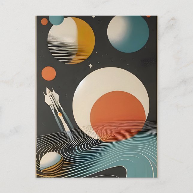 Mid Century Space Age Art Galaxy Waves Postcard (Front)