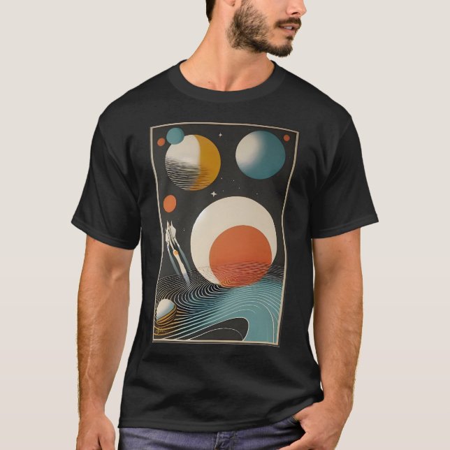 Mid Century Space Age Art Galaxy Waves T-Shirt (Front)