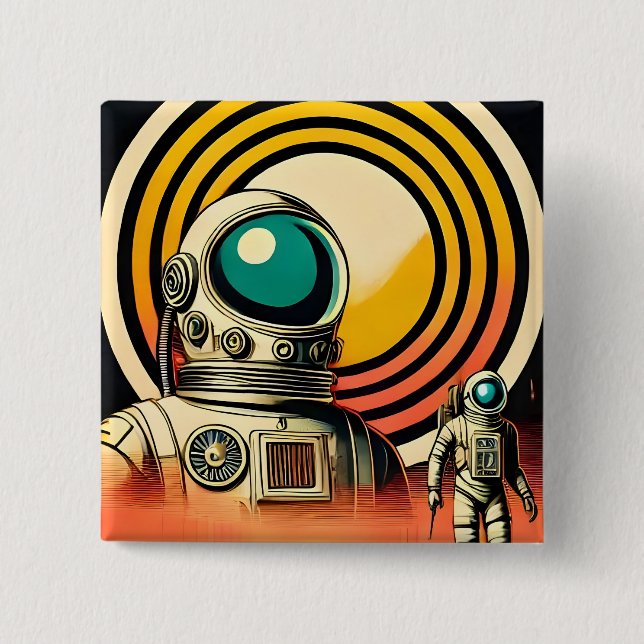 Mid Century Space Age Astronaut Landing Art  Button (Front)