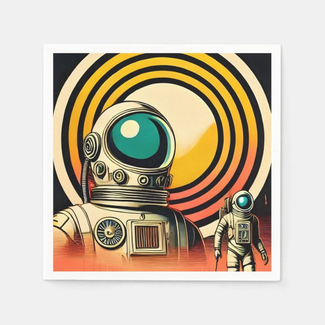 Mid Century Space Age Astronaut Landing Art  Napkins (Front)