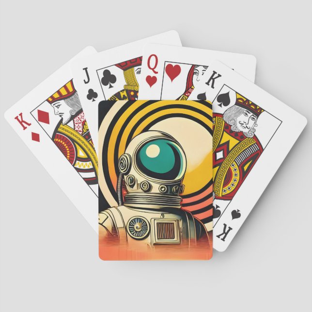 Mid Century Space Age Astronaut Landing Art  Poker Cards (Back)