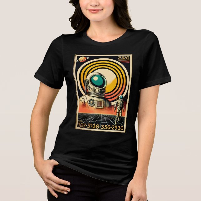 Mid Century Space Age Astronaut Landing Art  Tri-Blend Shirt (Front)