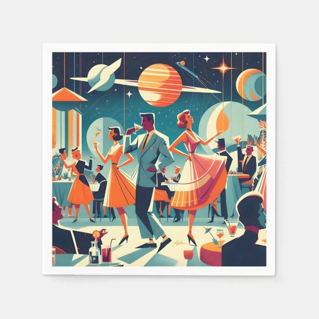 Mid Century Space Age Cocktail Party Napkins (Front)