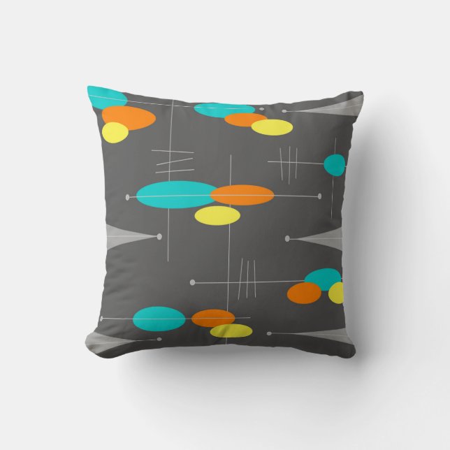 Mid-Century Space Age Spheres Throw Pillow (Front)