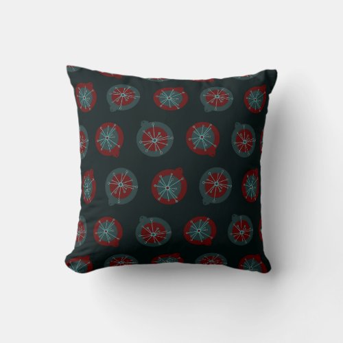 Mid_Century Sparkle Burst Reds Blues Greens Bulb Throw Pillow