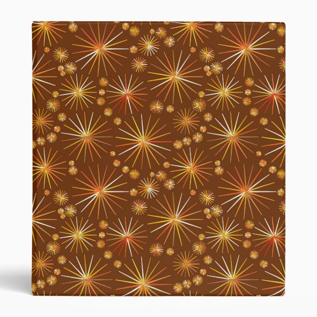 Mid Century Sputnik pattern, Chocolate Brown 3 Ring Binder (Front)