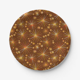 Mid Century Sputnik pattern, Chocolate Brown Paper Plates