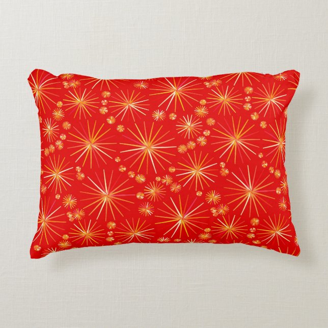 Mid Century Sputnik pattern, Deep Red Accent Pillow (Front)