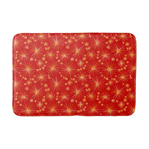 Mid Century Sputnik pattern, Deep Red Bathroom Mat