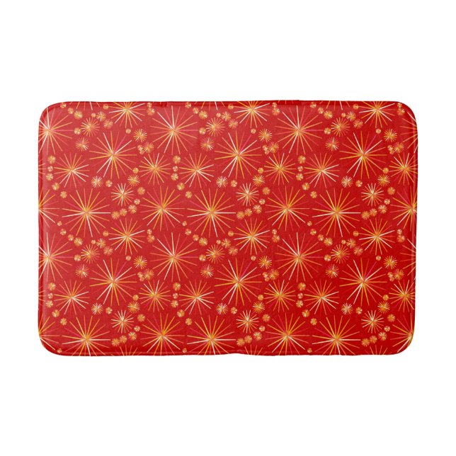 Mid Century Sputnik pattern, Deep Red Bathroom Mat (Front)