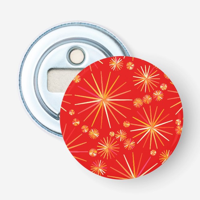 Mid Century Sputnik pattern, Deep Red Bottle Opener (Front)