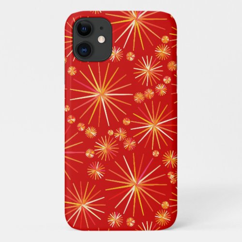 Mid Century Sputnik pattern Deep Red iPhone 11 Case