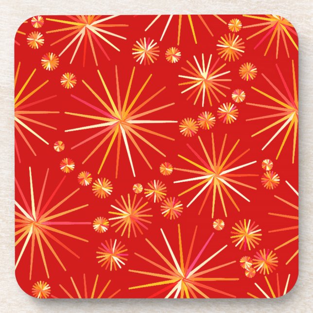 Mid Century Sputnik pattern, Deep Red Coaster (Front)