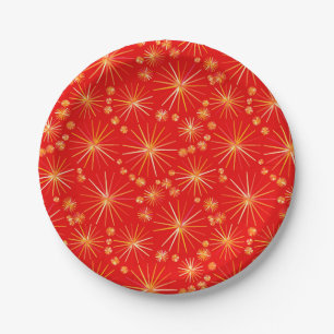 Mid Century Sputnik pattern, Deep Red Paper Plates