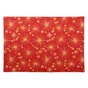 Mid Century Sputnik pattern, Deep Red Placemat