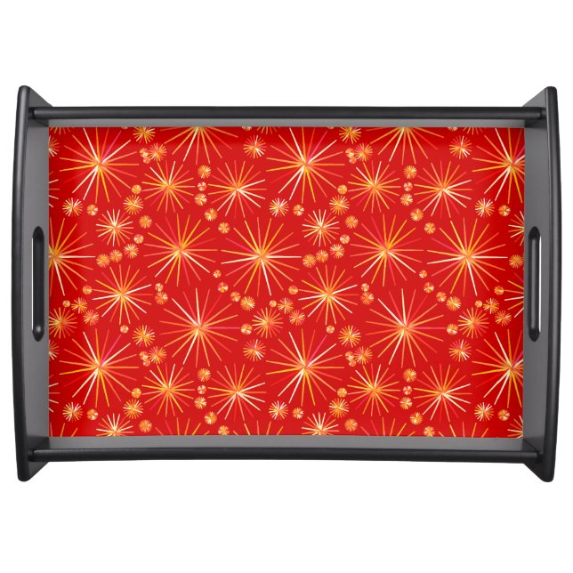 Mid Century Sputnik pattern, Deep Red Serving Tray (Front)